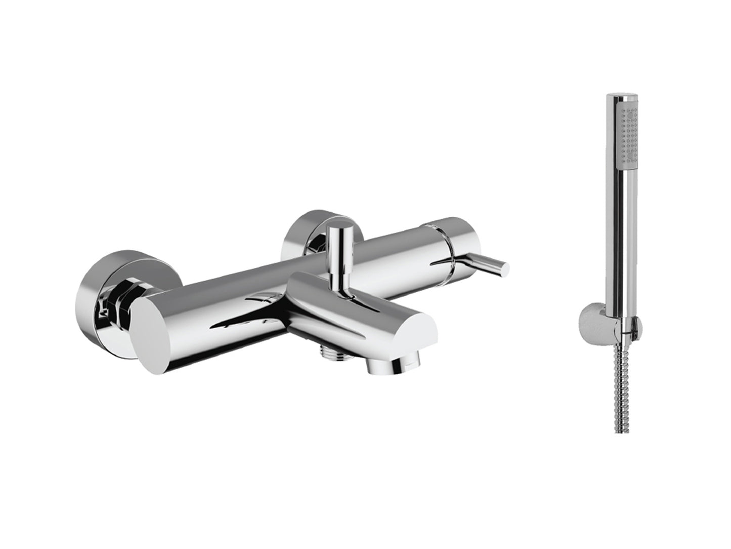 Miscelatore Vasca Esterno Con Duplex E Set Doccia Duemmeggi Round a Muro Parete Doccetta Meccanico 3 Fori Monocomando Moderno Materiale Ottone Finitura Cromata Made in Italy Garanzia 5 Anni