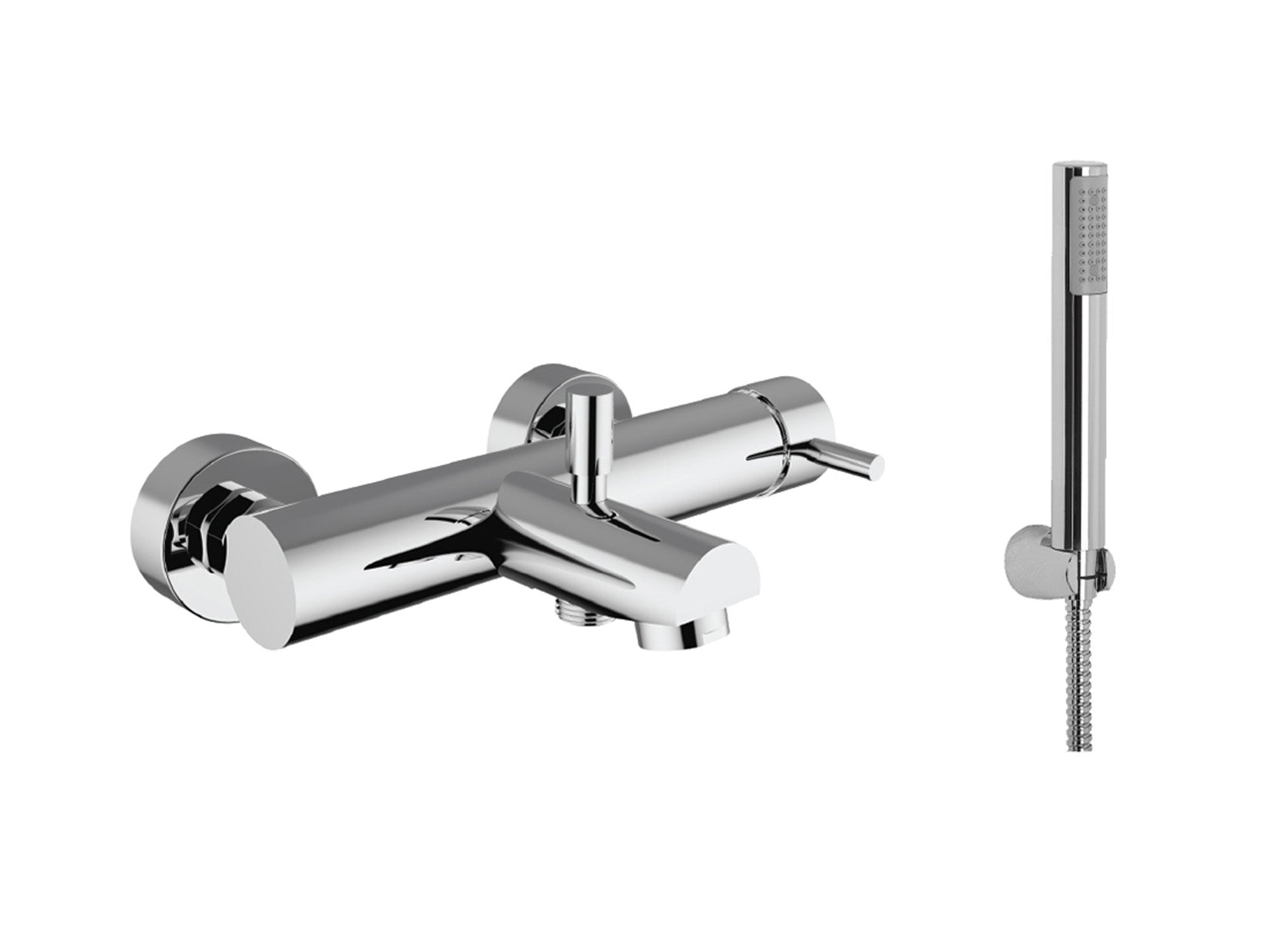 Miscelatore Vasca Esterno Con Duplex E Set Doccia Duemmeggi Round a Muro Parete Doccetta Meccanico 3 Fori Monocomando Moderno Materiale Ottone Finitura Cromata Made in Italy Garanzia 5 Anni