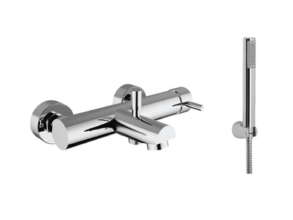 Miscelatore Vasca Esterno Con Duplex E Set Doccia Duemmeggi Round a Muro Parete Doccetta Meccanico 3 Fori Monocomando Moderno Materiale Ottone Finitura Cromata Made in Italy Garanzia 5 Anni