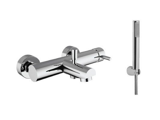 Miscelatore Vasca Esterno Con Duplex E Set Doccia Duemmeggi Round a Muro Parete Doccetta Meccanico 3 Fori Monocomando Moderno Materiale Ottone Finitura Cromata Made in Italy Garanzia 5 Anni