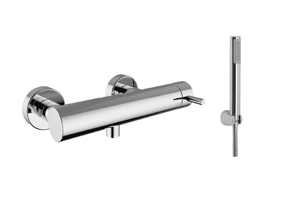 Miscelatore Incasso Doccia Esterno Attacco 1/2" Con Duplex E Set Doccia Duemmeggi Round Muro Parete 3 Fori 1 Via Meccanico 1 Leva Manopola Monocomando Stile Moderno Materiale Ottone Finitura Cromata Made in Italy Garanzia 5 Anni