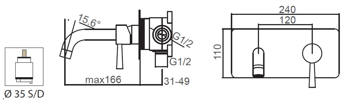 Miscelatore Lavabo Ad Incasso Con Bocca A Parete Duemmeggi Round Parete Muro Con Piastra 2 Fori Monocomando Moderno 166 mm Materiale Ottone Finitura Cromata Made in Italy Garanzia 5 Anni