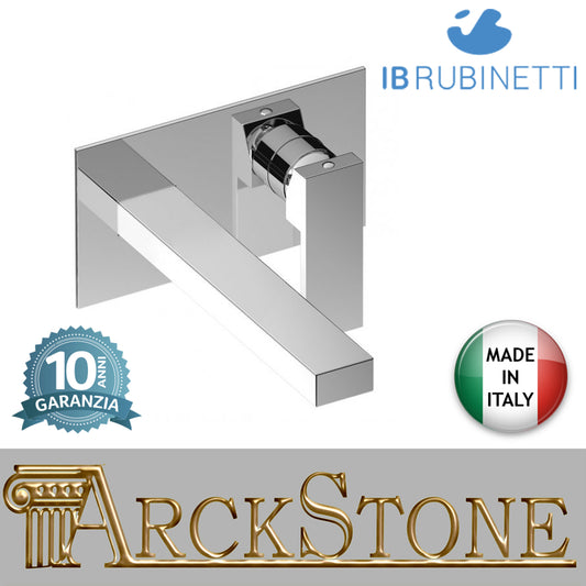 Miscelatore lavabo a parete bocca lunga completo di piletta di scarico click-clack marca IB rubinetti modello Rubacuori rubinetteria rubinetto ottone cromato fontana finitura cromo rivenditore autorizzato campania arredamento garanzia 10 anni azienda
