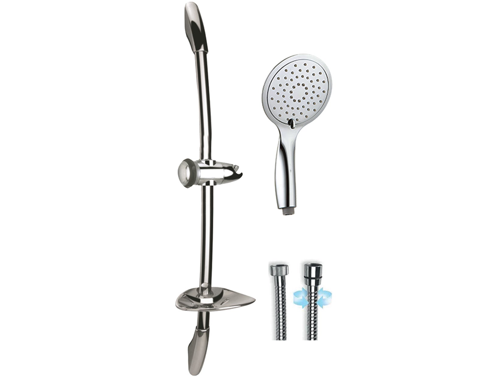 Duemmeggi Luxury Asta Set Saliscendi In Ottone Diametro 30 Millimetri Con Supporti Murali E Porta Sapone In ABS Con Flessibile Doppia Aggraffatura E Doccetta Luxury Ø 120 Tre Getti Anticalcare Finitura Cromata