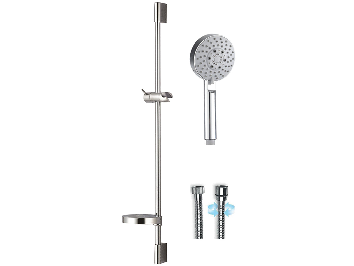 Duemmeggi Trandy Asta Saliscendi In Ottone Ø18 Millimetri Con Supporti Murali E Porta Sapone In ABS Con Flessibile Doppia Aggraffatura E Doccetta Royal Ø110 Tre Getti Anticalcare Finitura Cromata