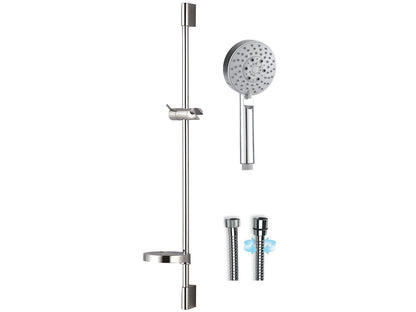 Duemmeggi Trandy Asta Saliscendi In Ottone Ø18 Millimetri Con Supporti Murali E Porta Sapone In ABS Con Flessibile Doppia Aggraffatura E Doccetta Royal Ø110 Tre Getti Anticalcare Finitura Cromata