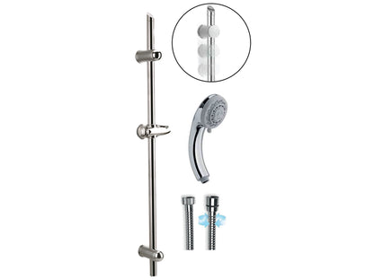 Duemmeggi Trandy Asta Set Saliscendi In Ottone Ø25 Millimetri Con Supporti Murali In ABS Con Supporto Superiore Regolabile Con Flessibile Doppia Aggraffatura E Doccetta Taylor Ø85 Cinque Getti Anticalcare Finitura Cromata