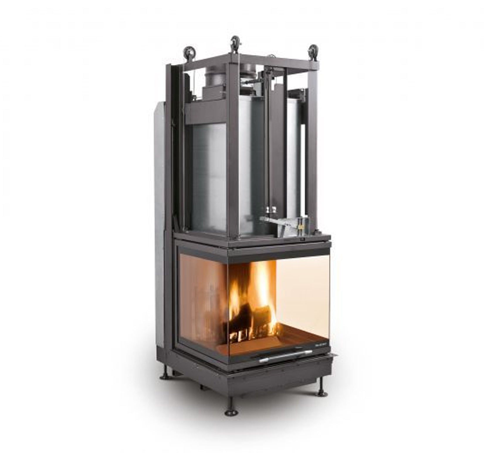 Camino a Legna Chiuso Aria Naturale Canalizzata Palazzetti Ecomonoblocco S66 3D Frontale Magnofix Potenza 18 kW Portina Vetro Ceramico Misura 58x74x159 cm