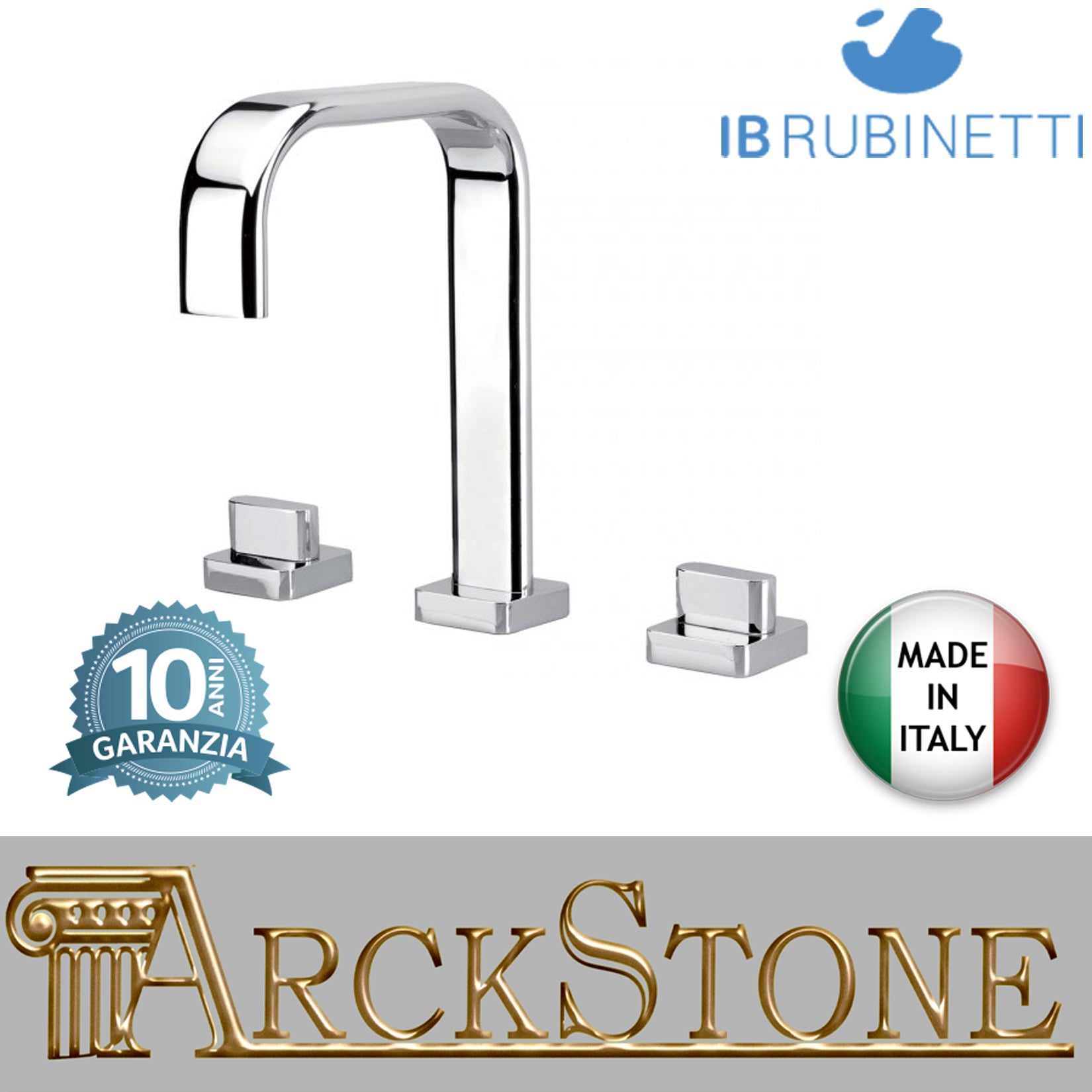 Miscelatore lavabo tre fori bocca bassa completo di piletta di scarico Click-Clack marca IB rubinetti modello SuperBox rubinetteria rubinetto ottone cromato fontana finitura cromo rivenditore autorizzato campania arredamento garanzia 10 anni azienda