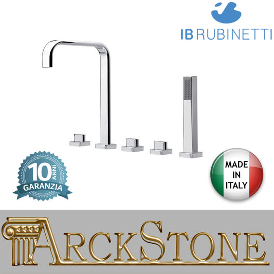 Miscelatore bordo vasca da appoggio cinque fori con kit doccia marca IB rubinetti modello SuperBox rubinetteria rubinetto ottone cromato fontana finitura cromo rivenditore autorizzato campania arredamento garanzia 10 anni azienda certificata made in italy
