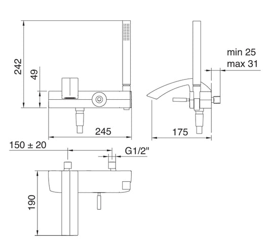 Miscelatore Monocomando Esterno Vasca Rubinetterie Treemme Arche' Materiale Ottone Finitura Cromata