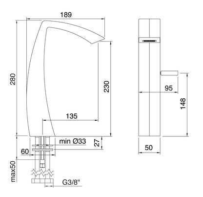 Miscelatore Monocomando Lavabo 230 Rubinetterie Treemme Arche' Materiale Ottone Finitura Cromata