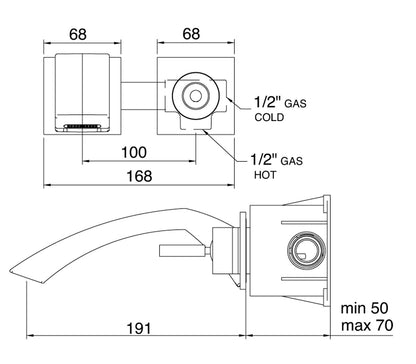 Miscelatore Monocomando Lavabo Incasso Parete Rubinetterie Treemme Arche' Materiale Ottone Finitura Cromata Lunghezza 191 mm