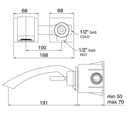 Miscelatore Monocomando Lavabo Incasso Parete Rubinetterie Treemme Arche' Materiale Ottone Finitura Cromata Lunghezza 191 mm