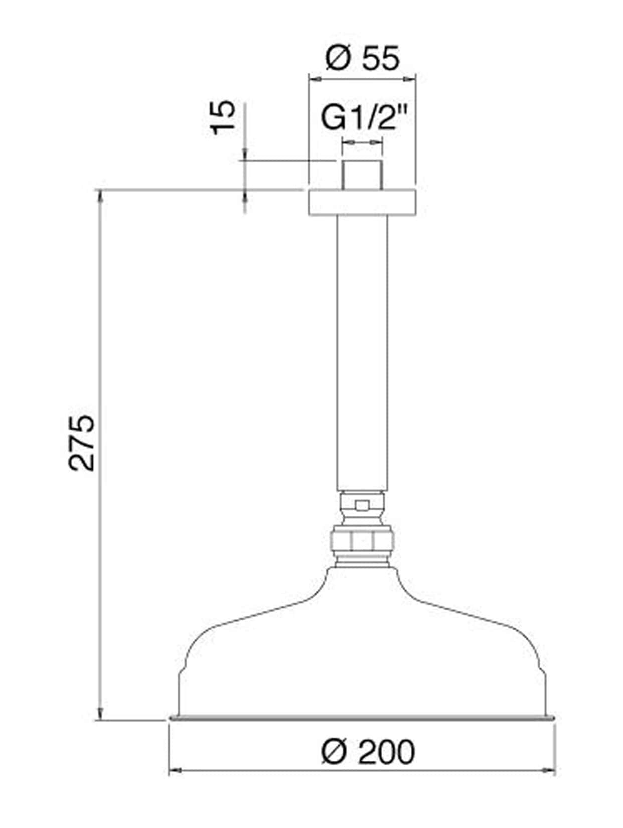 Rubinetterie Treemme 3M OLD ITALY IT 0452 CC ZZ ZZ Soffione Doccia A Soffitto Tondo In Metallo Diametro Ø 200 mm Anticalcare Con Braccio Doccia 275 mm Materiale Ottone Finitura Cromata