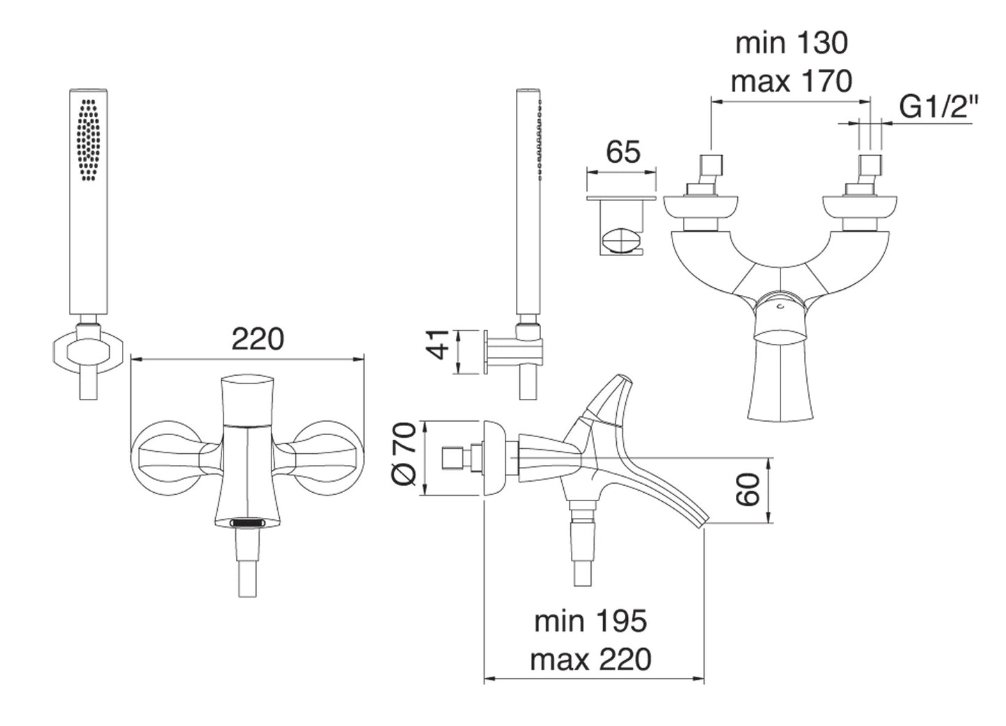 Miscelatore Monocomando Esterno Vasca Con Doccetta In Metallo Rubinetterie Treemme Hedo' Materiale Ottone Finitura Cromata