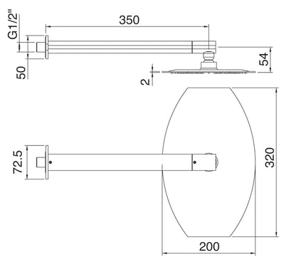 Soffione Doccia A Parete Ovale In Metallo 200 x 320 mm Anticalcare Con Braccio Doccia 350 mm Rubinetterie Treemme Hedo' Materiale Metallo Finitura Cromata