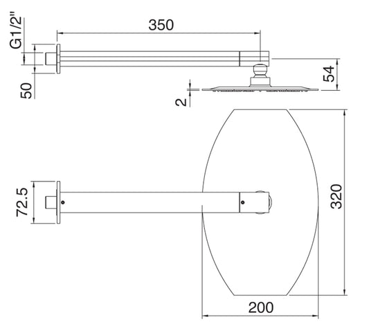 Soffione Doccia A Parete Ovale In Metallo 200 x 320 mm Anticalcare Con Braccio Doccia 350 mm Rubinetterie Treemme Hedo' Materiale Metallo Finitura Cromata