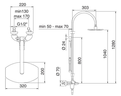 Gruppo Colonna Doccia Attrezzata Multifunzione Miscelatore Meccanico Con Doccetta E Soffione Anticalcare In Metallo Rubinetterie Treemme Hedo' Materiale Ottone Finitura Cromata