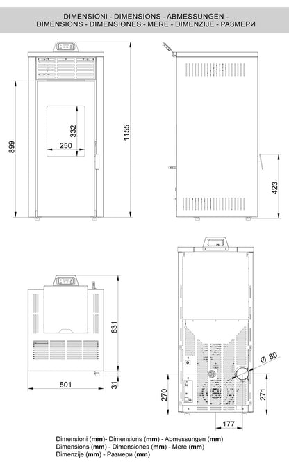 Royal Palazzetti Jada 12 Rivestimento Acciaio Colore Rosso Potenza 11,8 Kw Stufa Pellet Aria Calda Ventilata Uscita Fumi Posteriore Canalizza Aria Comburente Esterno Display Comandi Sfioro Programmatore Digitale Braciere Ghisa Cassetto Cenere Estraibile