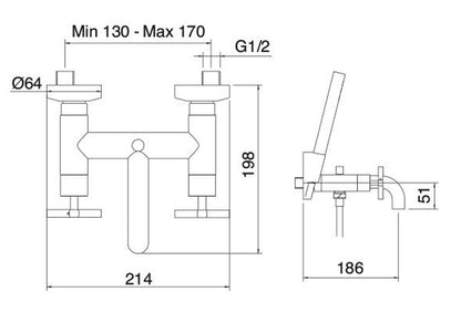 Rubinetterie Treemme Line Miscelatore Gruppo Vasca Esterno Con Doccetta In Metallo Materiale Ottone Finitura Cromata