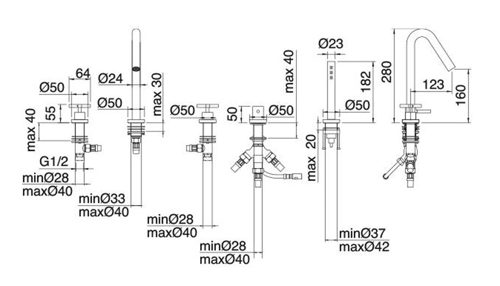 Rubinetterie Treemme Line Miscelatore Batteria Bordo Vasca 5 Fori Con Doccetta In Metallo Estraibile Materiale Ottone Finitura Cromata