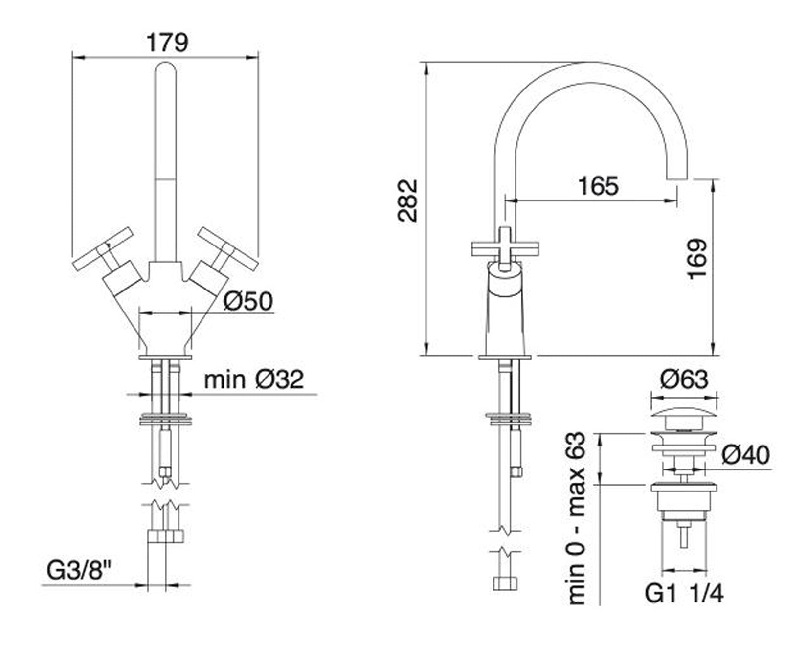 Rubinetterie Treemme Line Miscelatore Monoforo Lavabo Con Piletta Di Scarico Click - Clack E Bocca Girevole Materiale Ottone Finitura Cromata