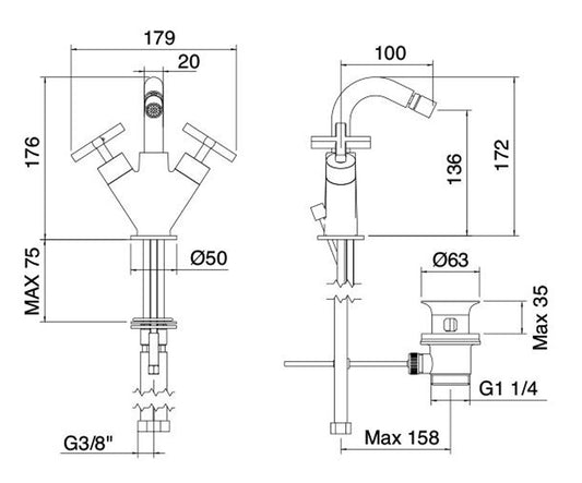 Rubinetterie Treemme Line Miscelatore Monoforo Bidet Areatore Orientabile Con Piletta Di Scarico Automatico E Bocca Girevole Materiale Ottone Finitura Cromata