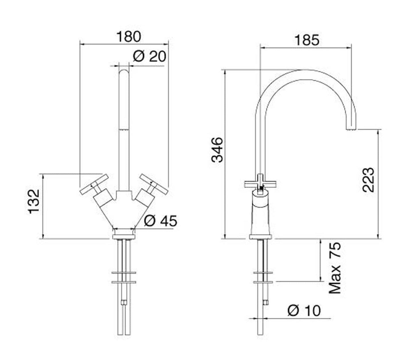 Rubinetterie Treemme KITCHEN - DESIGN Miscelatore Lavello Cucina Monoforo Stile Moderno Con Bocca Girevole Materiale Ottone Finitura Cromata