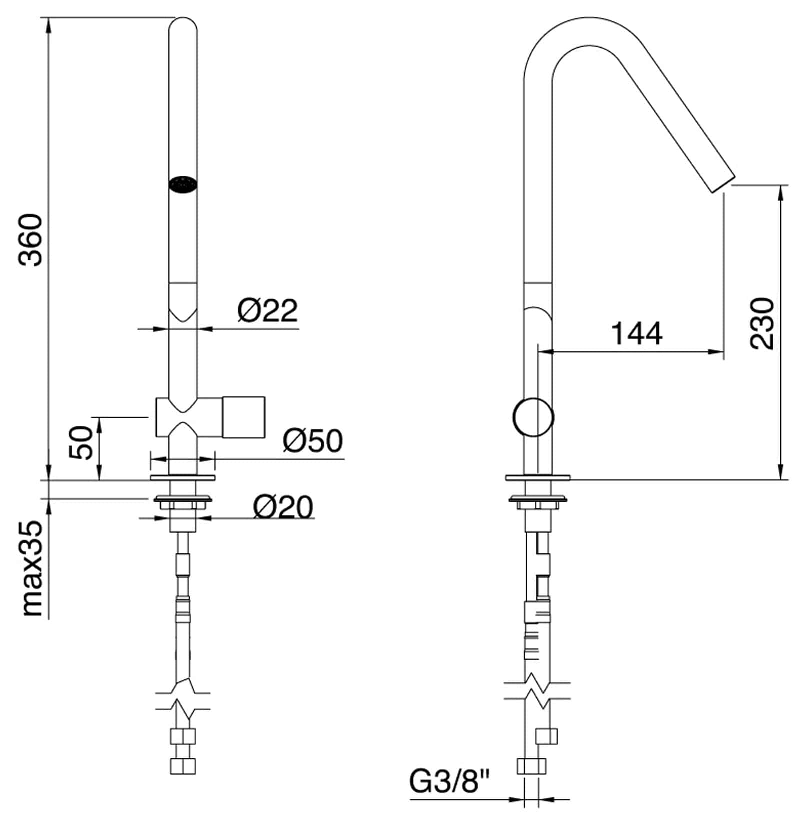 Rubinetterie Treemme 22mm IT 1134 IS 2H ZZ Miscelatore Monoforo Monocomando Appoggio Lavello Cucina Standard Stile Moderno Materiale Acciaio Finitura Acciaio Spazzolato Opaco Inox