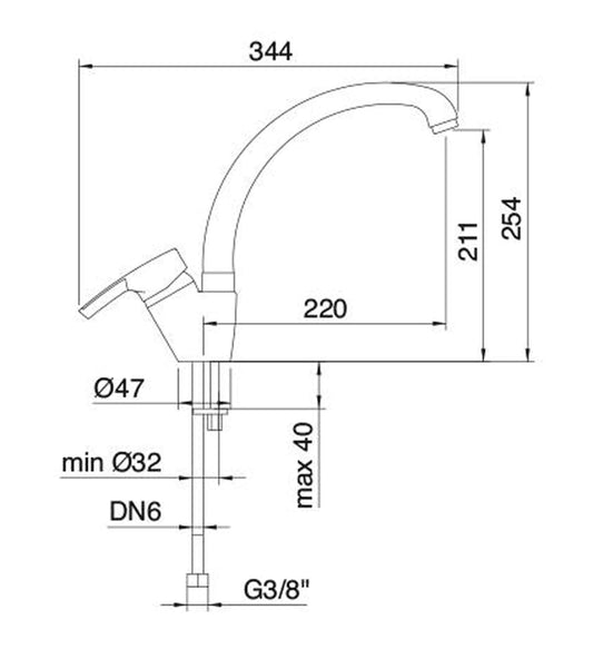 Rubinetterie Treemme 3M Contract Kitchen S IT 1232 CC LG ZZ Miscelatore Monocomando Appoggio Lavello Cucina Standard Monoforo Stile Moderno Materiale Ottone Finitura Cromata