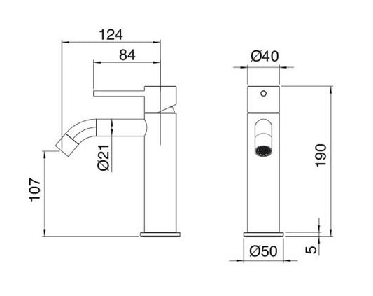 Rubinetterie Treemme 40MM Miscelatore Monocomando Monoforo Appoggio Lavabo 190 mm Stile Moderno Materiale Acciaio Finitura Acciaio Spazzolato Opaco Inox