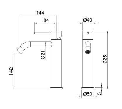 Rubinetterie Treemme 40MM Miscelatore Monocomando Monoforo Appoggio Lavabo 225 mm Stile Moderno Materiale Acciaio Finitura Acciaio Spazzolato Opaco Inox