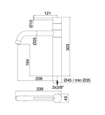 Rubinetterie Treemme 40mm IT 1331 IS 40 ZZ Miscelatore Monoforo Monocomando Appoggio Lavello Cucina Standard Stile Moderno Collo Girevole 360° Materiale Acciaio Finitura Acciaio Spazzolato Opaco Inox