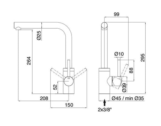 Rubinetterie Treemme 40mm IT 1334 IS 40 ZZ Miscelatore Monoforo Monocomando Appoggio Lavello Cucina Standard Bocca Girevole Stile Moderno Materiale Acciaio Finitura Acciaio Spazzolato Opaco Inox