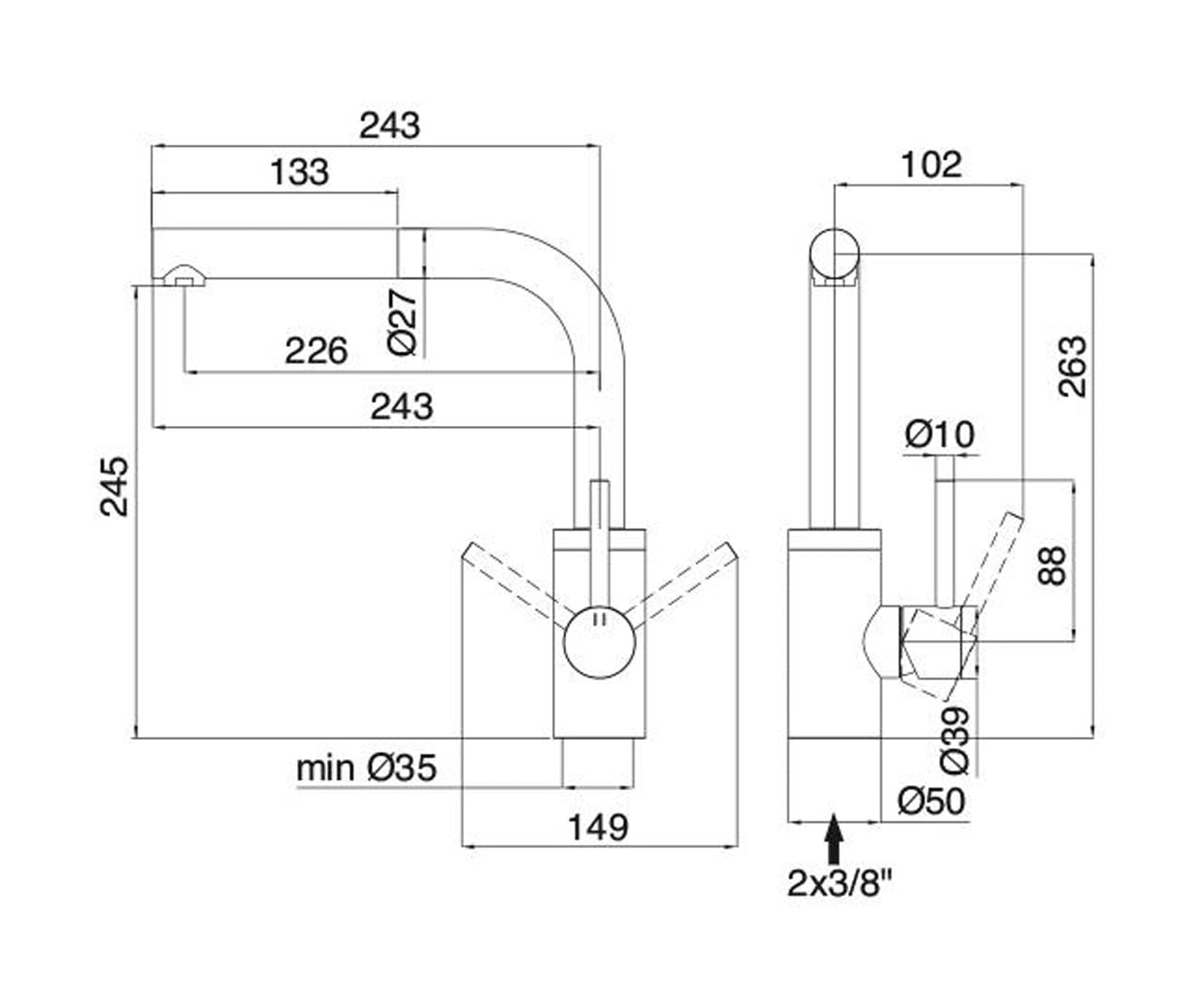 Rubinetterie Treemme 40mm IT 1343 IS 40 ZZ Miscelatore Monoforo Monocomando Appoggio Lavello Cucina Con Doccetta Estraibile Bocca Girevole Stile Moderno Materiale Acciaio Finitura Acciaio Spazzolato Opaco Inox