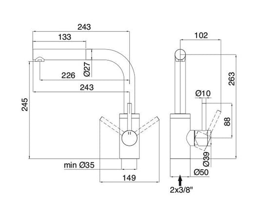 Rubinetterie Treemme 40mm IT 1343 IS 40 ZZ Miscelatore Monoforo Monocomando Appoggio Lavello Cucina Con Doccetta Estraibile Bocca Girevole Stile Moderno Materiale Acciaio Finitura Acciaio Spazzolato Opaco Inox