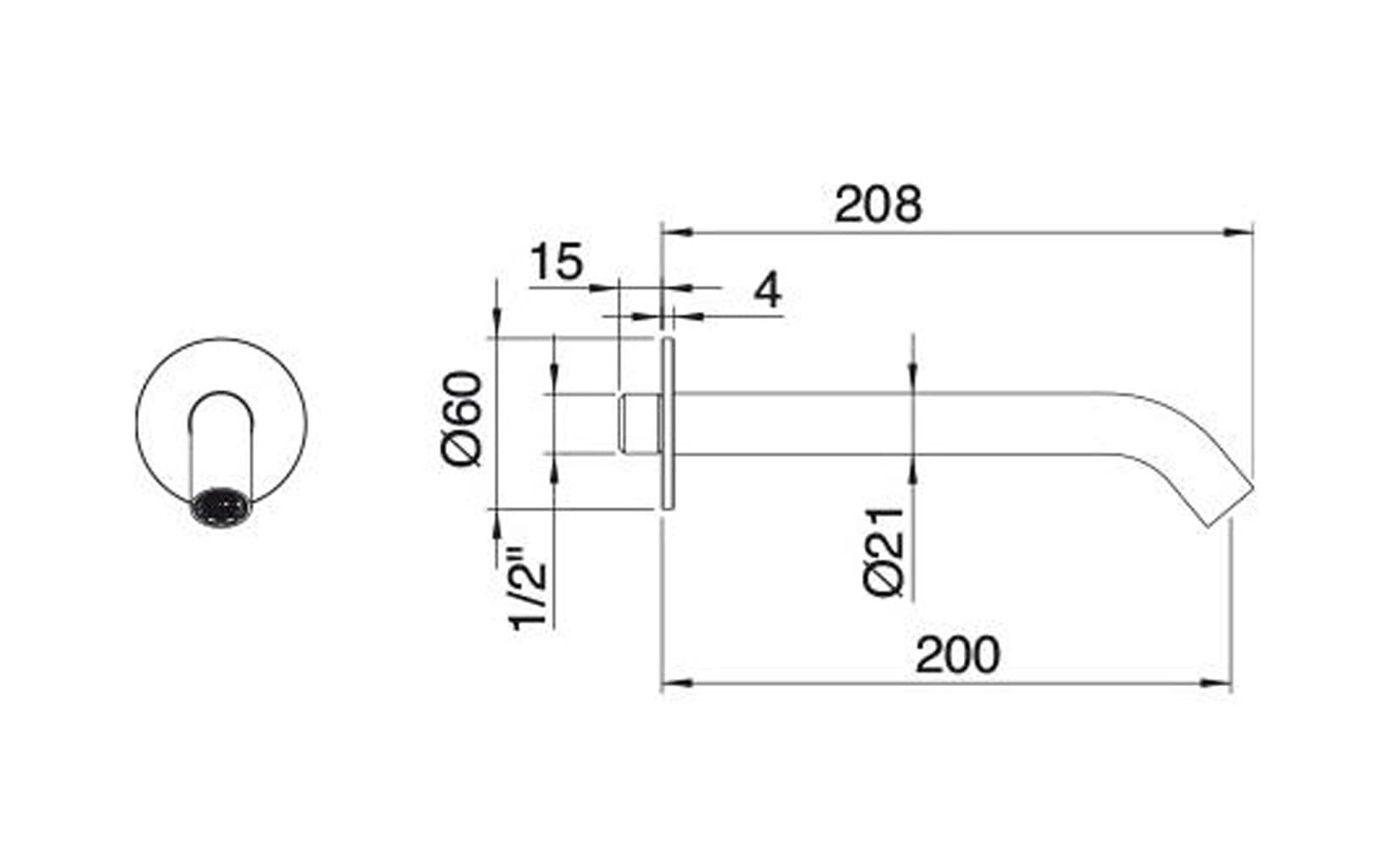 Rubinetterie Treemme 40MM Bocca Getto Erogazione Acqua A Muro 200 mm Per Vasca Stile Moderno Materiale Acciaio Finitura Acciaio Spazzolato Opaco Inox