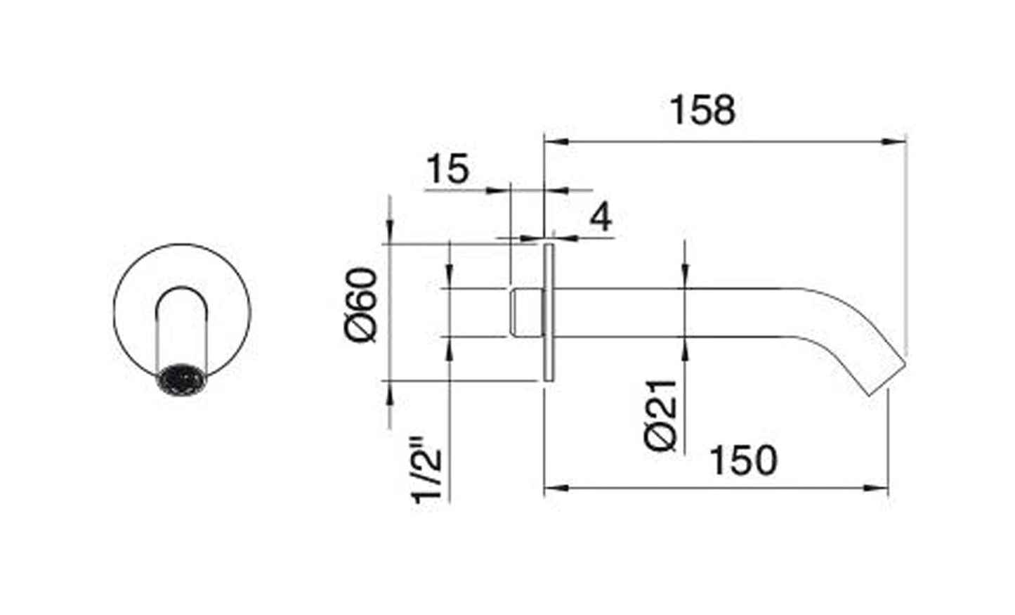 Rubinetterie Treemme 40MM Bocca Getto Erogazione Acqua A Muro 150 mm Stile Moderno Materiale Acciaio Finitura Acciaio Spazzolato Opaco Inox