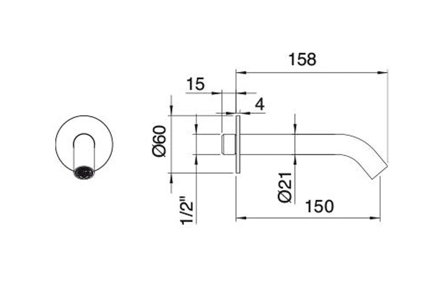 Rubinetterie Treemme 40MM Bocca Getto Erogazione Acqua A Muro 150 mm Per Vasca Stile Moderno Materiale Acciaio Finitura Acciaio Spazzolato Opaco Inox
