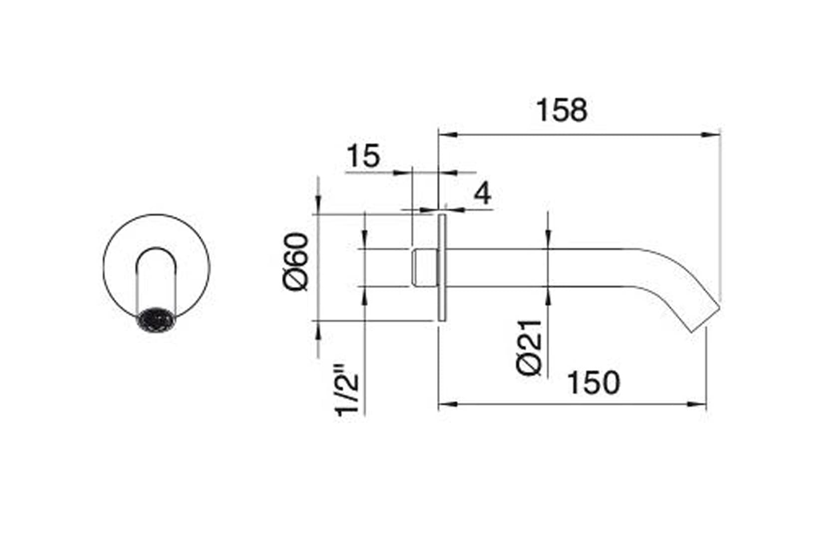 Rubinetterie Treemme 40MM Bocca Getto Erogazione Acqua A Muro 150 mm Per Vasca Stile Moderno Materiale Acciaio Finitura Acciaio Spazzolato Opaco Inox