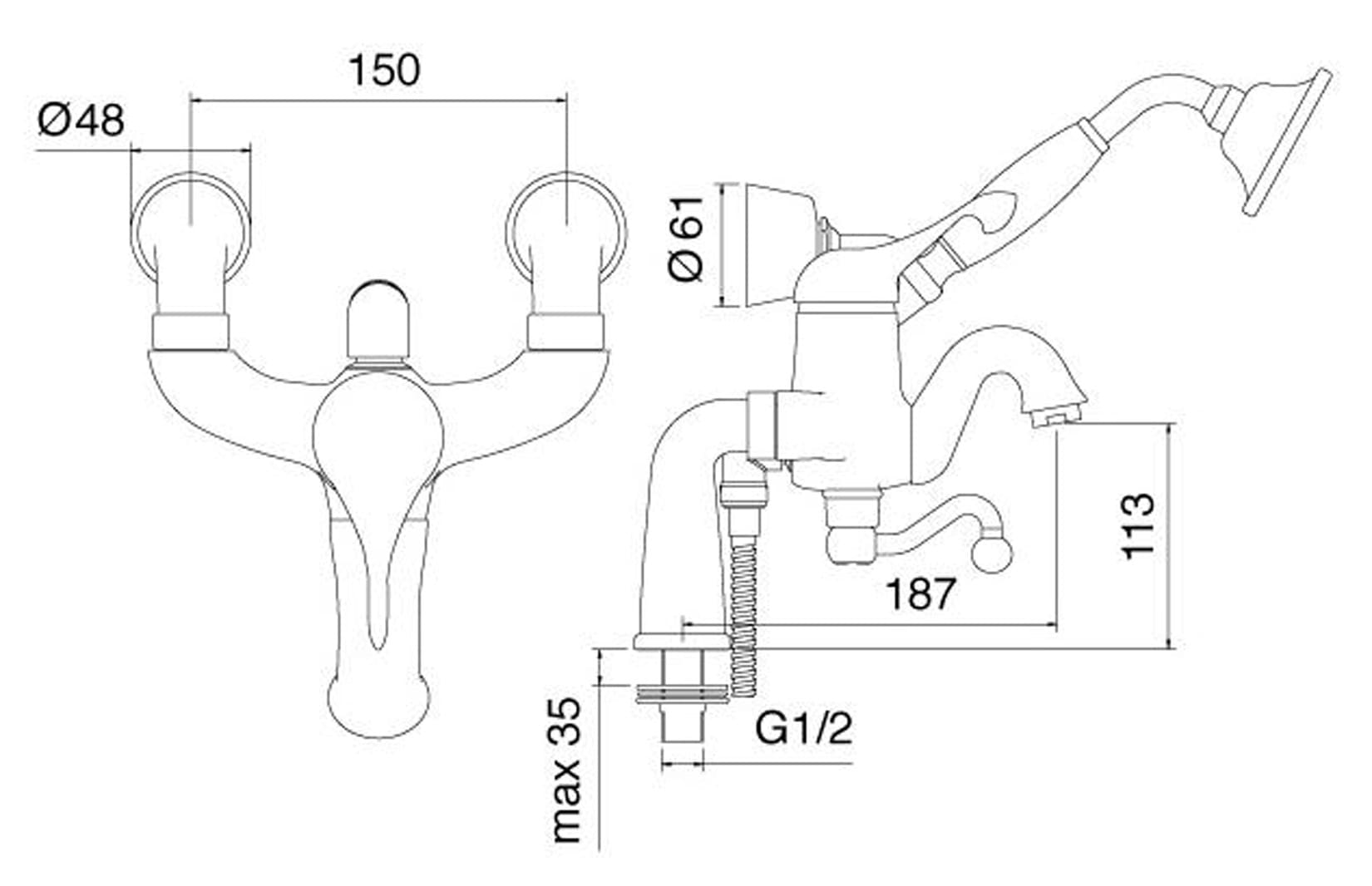 Rubinetterie Treemme PICCADILLY IT 2104 CC PY ZZ Miscelatore Monocomando Piano Vasca Con Doccetta In Metallo Materiale Ottone Finitura Cromata