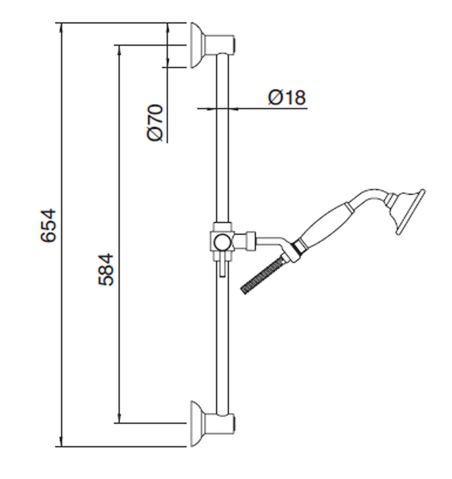 Rubinetterie Treemme 3M PICCADILLY RWIT 2106 CC 04 Kit Asta Saliscendi Con Doccetta In Metallo e Flessibile In PVC Senza Presa Acqua a Muro Finitura Cromata