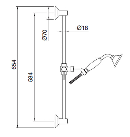 Rubinetterie Treemme 3M PICCADILLY RWIT 2106 CC 04 Kit Asta Saliscendi Con Doccetta In Metallo e Flessibile In PVC Senza Presa Acqua a Muro Finitura Cromata