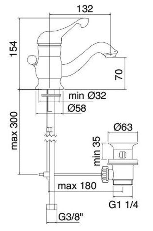 Rubinetterie Treemme PICCADILLY IT 2110 CC PY ZZ Miscelatore Monocomando Lavabo 70 mm Con Piletta Di Scarico Automatico Materiale Ottone Finitura Cromata