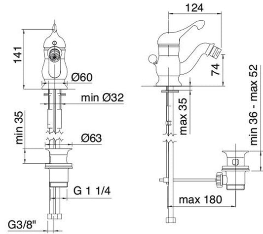 Rubinetterie Treemme PICCADILLY IT 2120 CC PY ZZ Miscelatore Monocomando Bidet Areatore Orientabile E Con Piletta Di Scarico Automatico Materiale Ottone Finitura Cromata