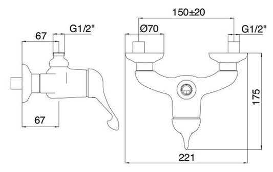 Rubinetterie Treemme PICCADILLY IT 2156 CC PY ZZ Miscelatore Gruppo Esterno Doccia Senza Set Doccia Materiale Ottone Finitura Cromata