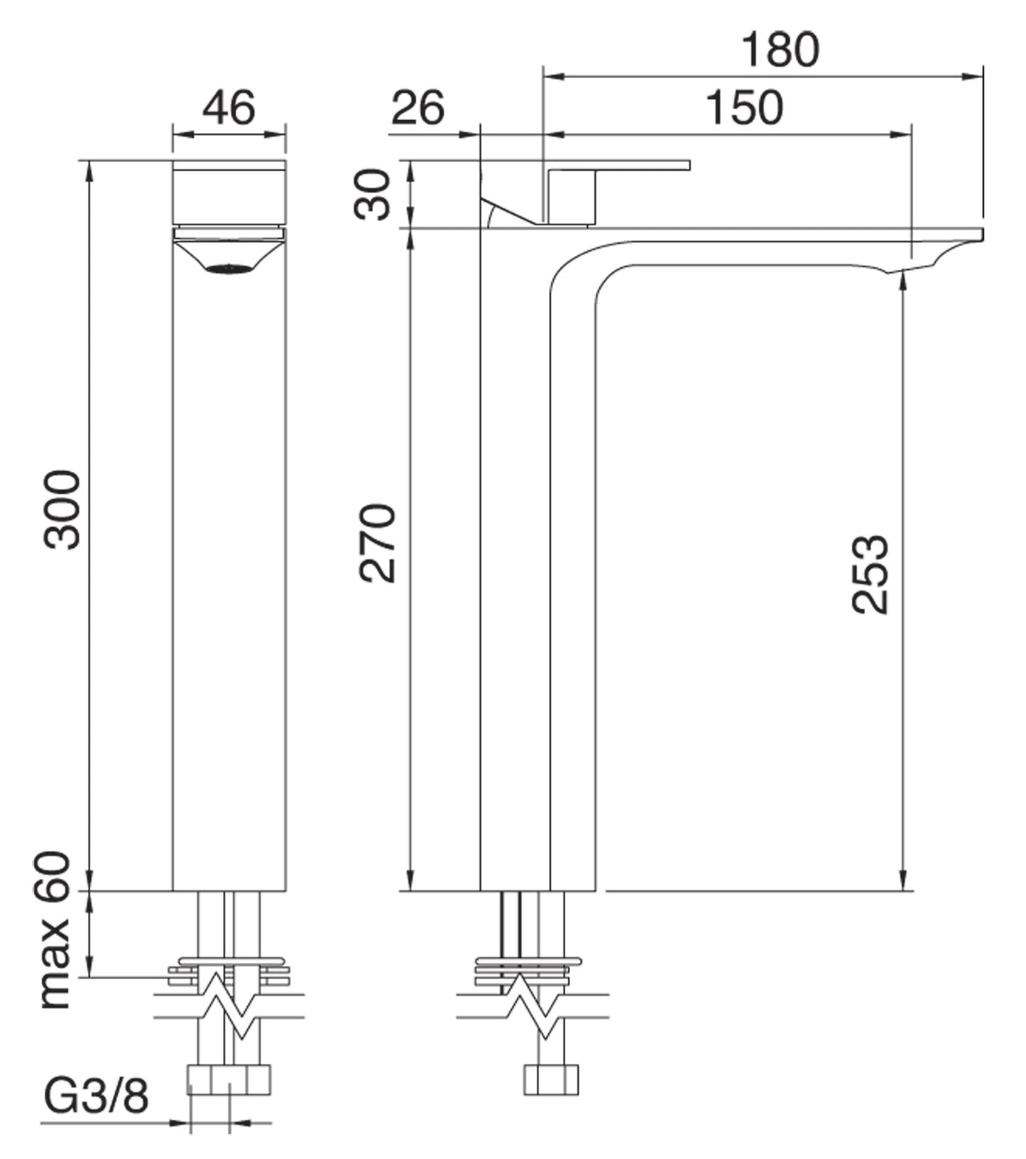 Miscelatore Monocomando Lavabo Alto 253 Rubinetterie Treemme Ran Materiale Ottone Finitura Cromata