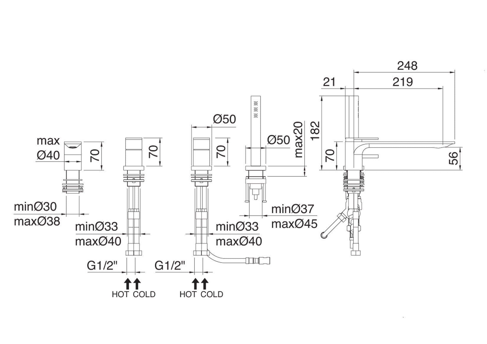 Batteria Bordo Vasca 4 Fori Con Doccetta Estraibile In Metallo Rubinetterie Treemme Ran Materiale Ottone Finitura Cromata