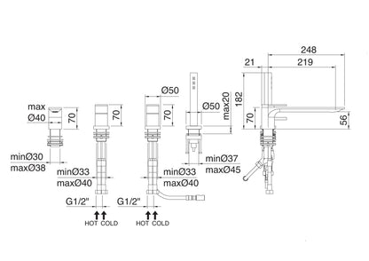 Batteria Bordo Vasca 4 Fori Con Doccetta Estraibile In Metallo Rubinetterie Treemme Ran Materiale Ottone Finitura Cromata